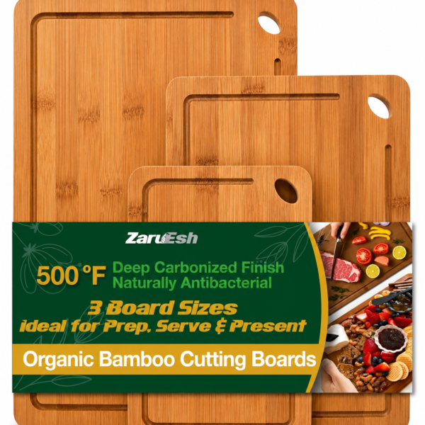Bamboo Cutting Board Set of 3 | Durable Kitchen Chopping Boards | ZaruEsh